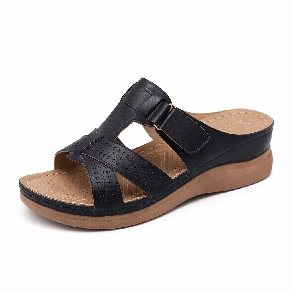 OrthoRelief Black / 34 (UK 2) Orthopedic Wedge Sandals Womens – Stable All-Day Comfort