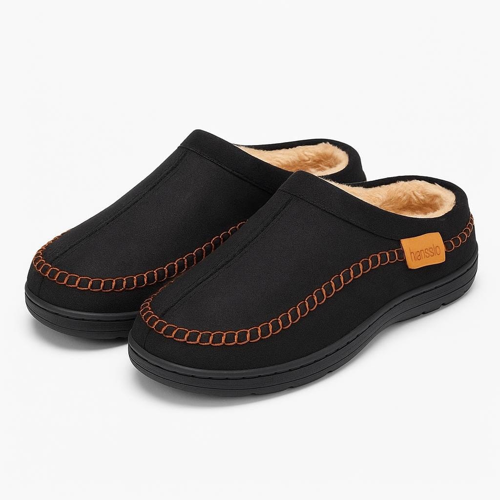 OrthoRelief Black / 40 (UK 6) Men’s Warm Slippers – Orthopedic Comfort for Winter
